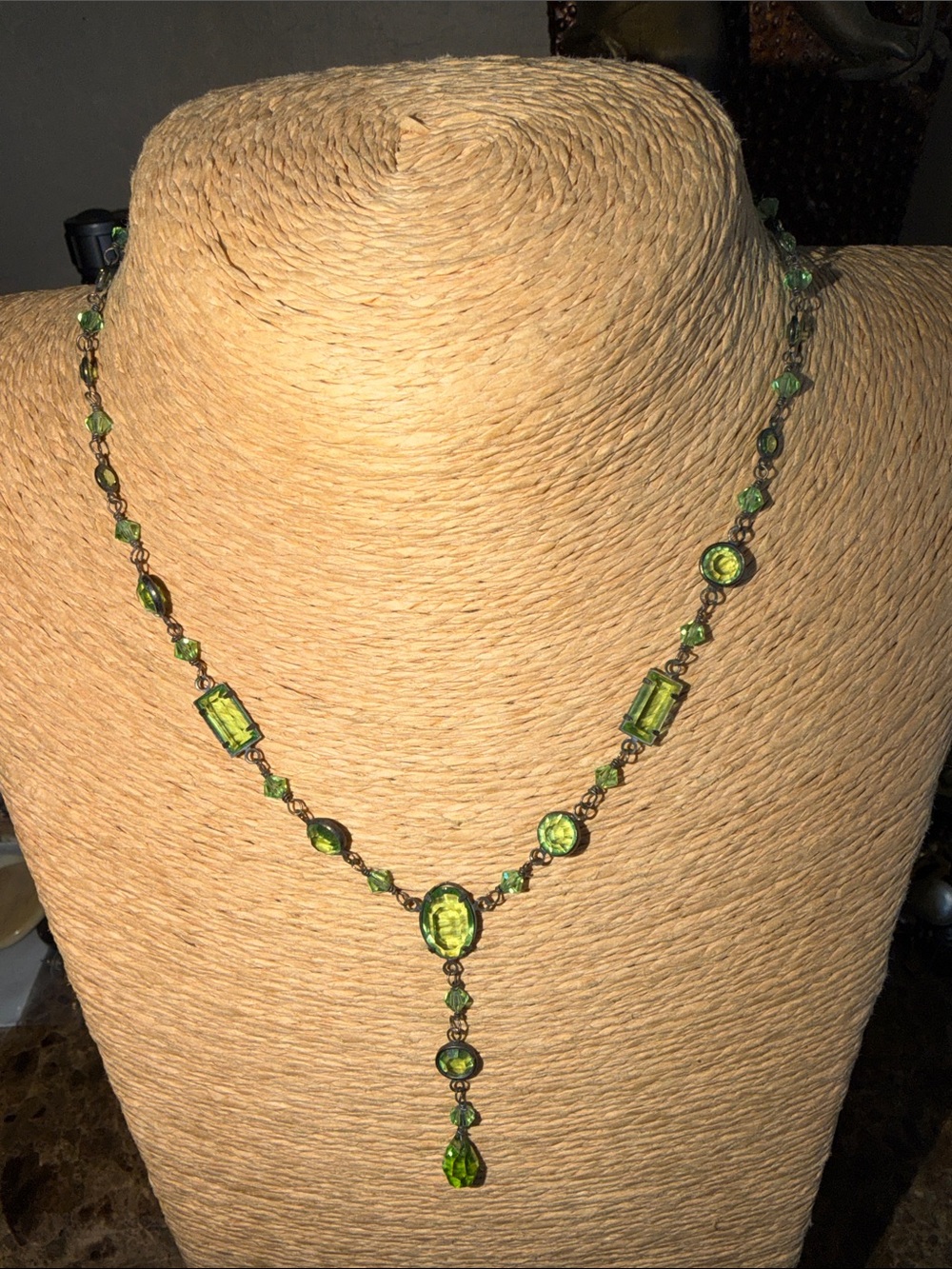 Elegant Green Crystal sterling silver vintage romantic